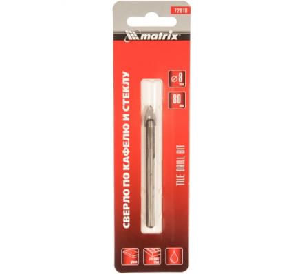 Сверло по керамической плитке и стеклу, 8 мм, цилиндрический хвостовик// Matrix